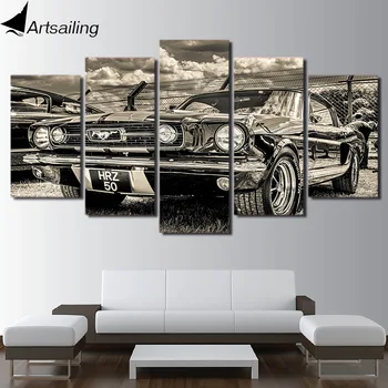 

HD Printed muscle car vintage car black whit Painting Canvas Print wall decor print poster picture paintings on the wall