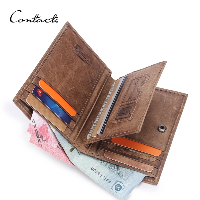 

CONTACT'S men wallets casual purse for men genuine leather wallet short men's card walet thin man's purse male card holders slim