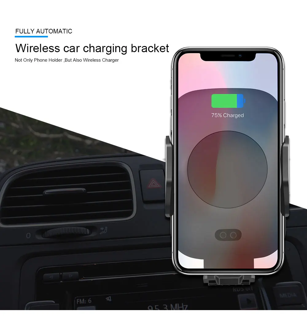 Ascromy Auto Qi Wireless Car Charger Mount Air Vent Automatic Sensor Phone Holder Charging For Samsung Galaxy S9 iPhone X 8 Plus (1)
