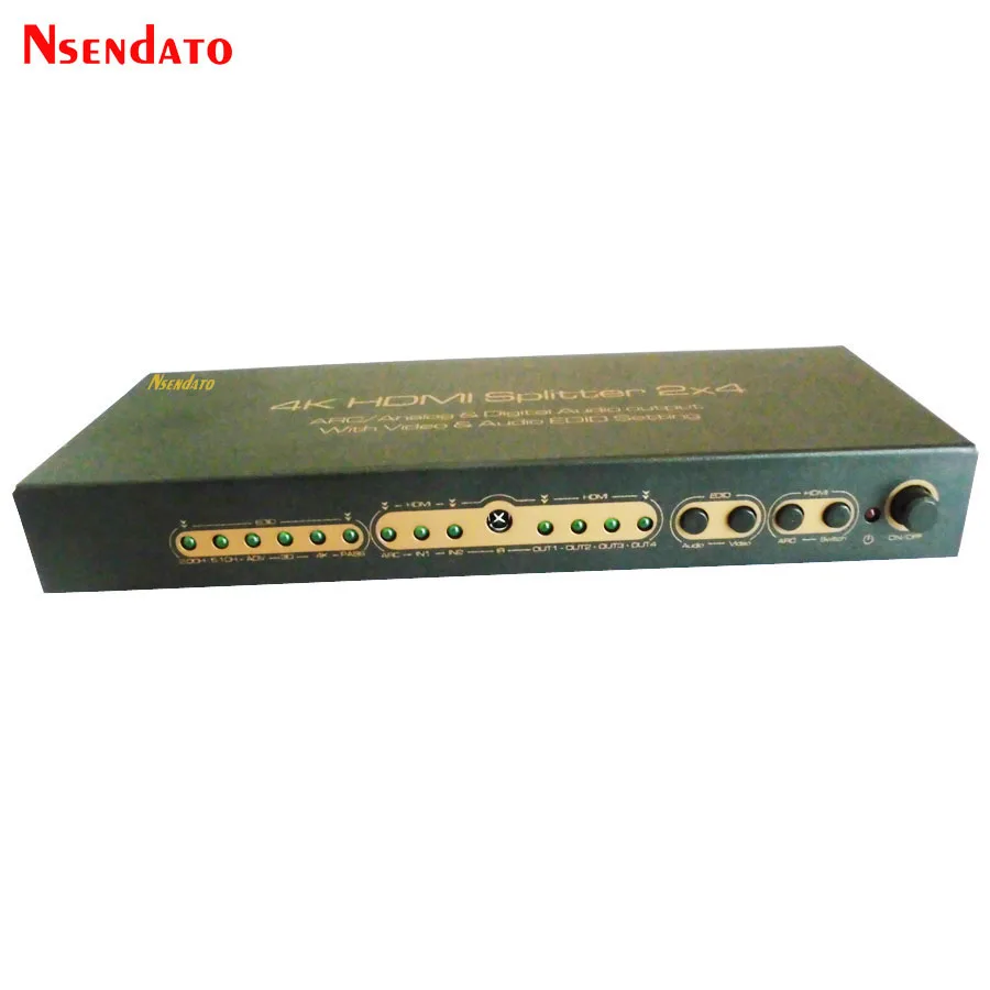 4K HDMI Splitter 2x4 Switcher L/R Audio Video Extractor Converter 2 In 4 Out 5.1CH EDID ARC Analog&