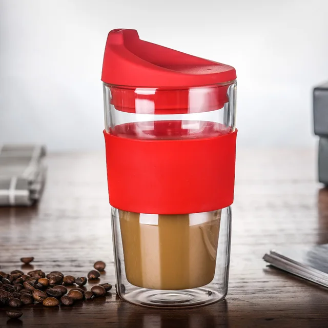 $US $13.09 350ml Travel Glass Mug Outdoor Coffee Cup Double Glass Car Water Cup Insulation Non-slip Cover Offi