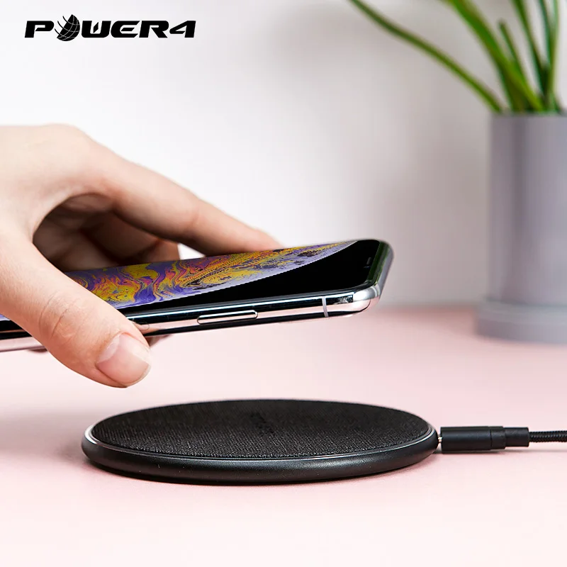 

Power4 Linen Surface Fast Qi Charger Wireless For iPhone Huawei P20 P30 Portable Wireless Phone Charger For Samsung s9 s8 OPPO