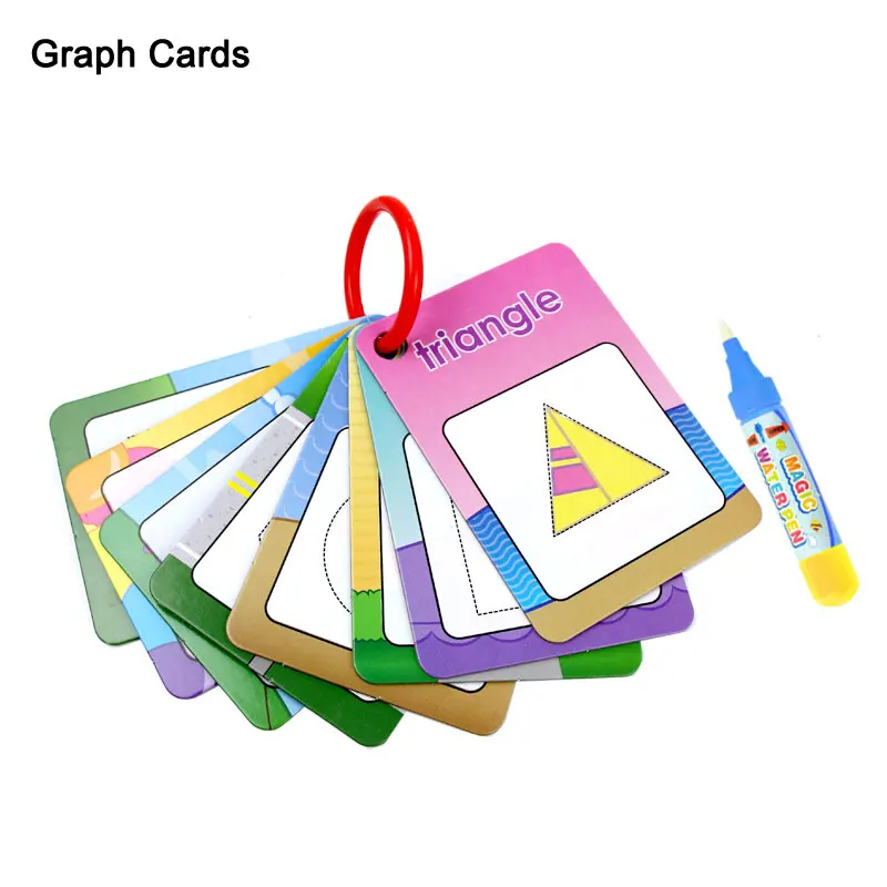 Новая волшебная карточка для рисования, водяная карточка для рисования, Детская обучающая цифра/цвет/форма на английском языке, 8/10 шт. с 1 водной ручкой, игрушка-раскраска - Цвет: Shape card 1 pen