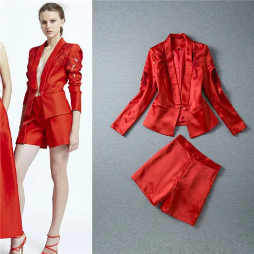 red short pants suit