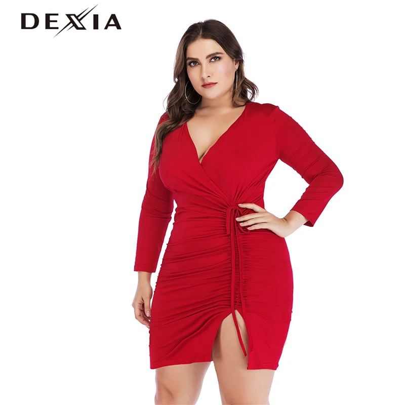 DEXIA весеннее платье размера плюс 3XL 4XL 5XL на шнуровке с высокой талией женские