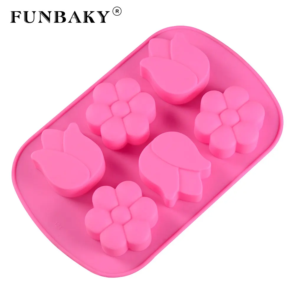 

FUNBAKY Silicone Cake Mold 3D Flowers 6 Cavity Decorating Tools For Baking Bakeware Moulds