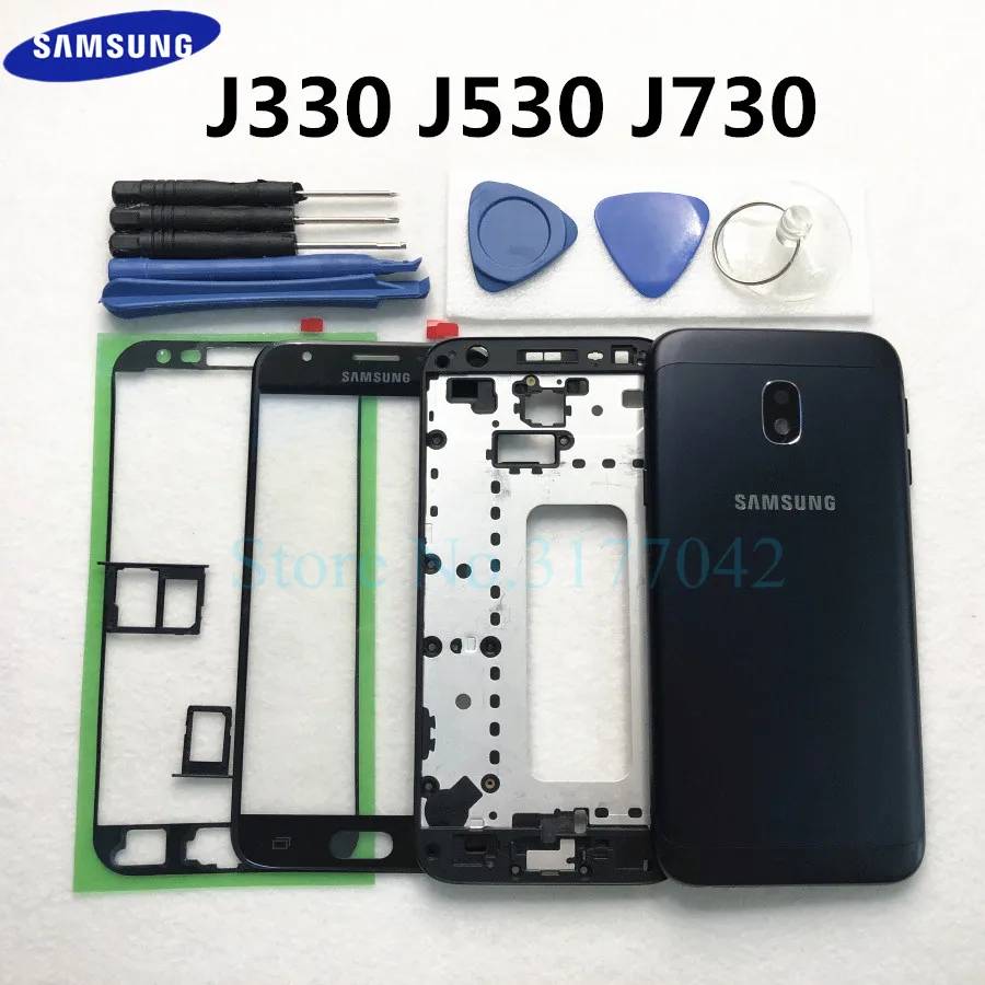 Полный корпус чехол для Samsung Galaxy J3 J5 J7 Pro J330F J530F J730F Передняя стеклянная средняя рамка задняя крышка аккумулятора задняя крышка