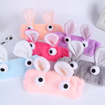 

2017 new arrival Rabbit ears cartoon eyes headband fluffy elasticity hair band Bath wash hairdo towels facial makeup flannelette