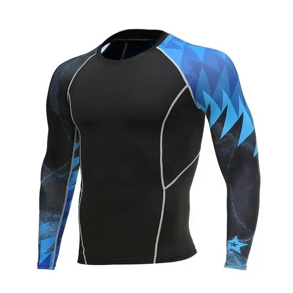 Мужская футболка для фитнеса с длинным рукавом, Рашгард, бодибилдинг, облегающая компрессионная рубашка, эластичные спортивные топы для спортзала, бега, одежда для велоспорта - Цвет: Photo Color