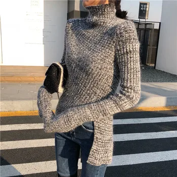 

irregular knitted women sweaters and pullovers turtleneck slim sexy lady solid elegant pull outwear coat tops