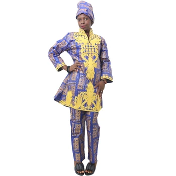 

MD Robe Africaine Femme 2020 Plus Size Women Clothes Traditional Ankara Styles Long Tops Pants Suit With Headtie Nigerian Party