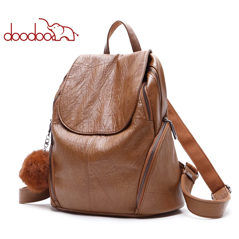 

DOODOO Fashion Teen Backpack Women Bag Pu Leather Backpacks Travel Multifunctional School Bags Bear Ornaments 2018 New Back Pack