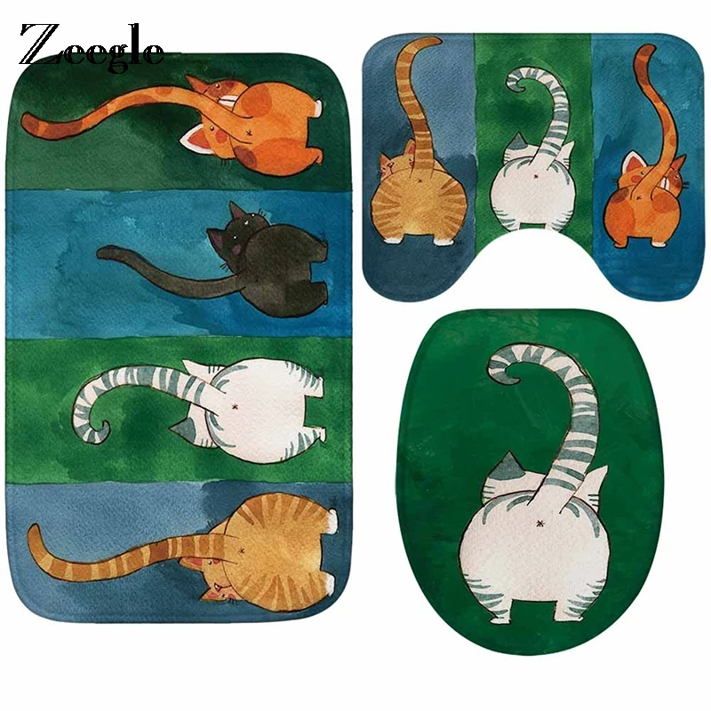 

Cat Pattern Children's Bath Mat Bathroom Carpet Rug Thicken Flannel Toilet Floor Mats Shower Room Bathroom Foot Mat Toilet Rugs