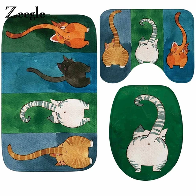 Zeegle Cat Pattern Bathroom Carpet Bath Mats Toilet Rug Absorbent Shower Rugs And Carpet Floor Mats Pads Toilet Seat Cover Mat