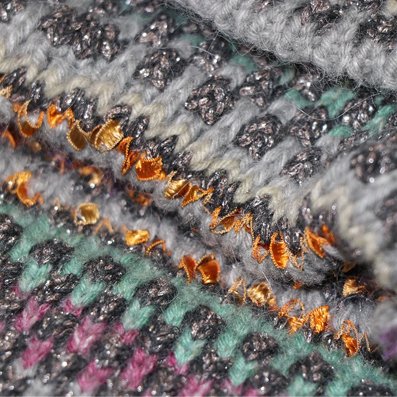 Factory colorful striped high collar knit dress