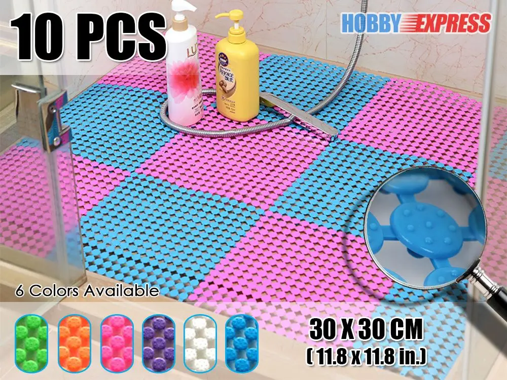 New 10pcs Circle Pattern Bathroom Anti Slip Plastic Floor Mat Tile Home Decor 30 x 30 cm KK1129