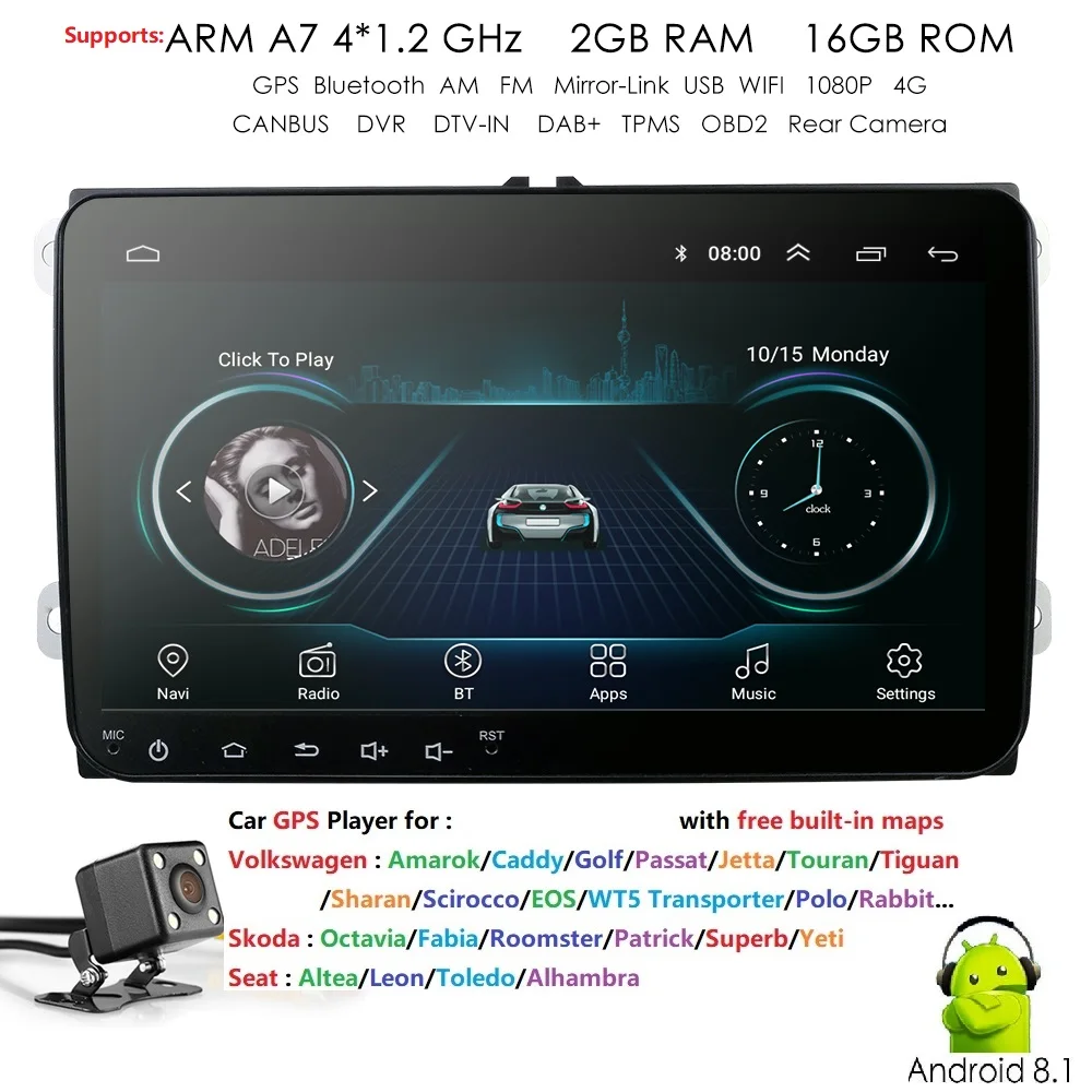 

Free shipping! 9" Android8.1 Car Multimedia player radio GPS Autoradio For VW POLO PASSAT b6 golf 5 Skoda yeti Octavia SEAT LEON