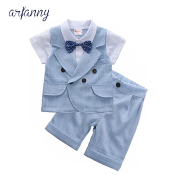 

ARFANNY Baby Boys Clothes Summer Kids British Wind Birthday Dress Boy gentleman suit Children's clothing blue blazer pants suits