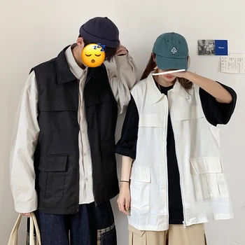 

Japanese retro tooling vest 2019 new Korean version of the trend of men's summer loose Sleeveless jacket Chinese Style Black