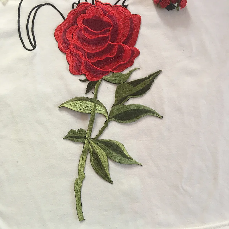 3 Pcs 1 Lot Grosir Bordir Merah Rose Motif Bunga Menjahit Besi Di