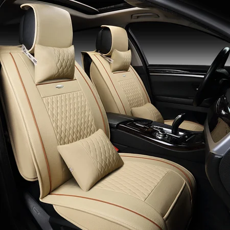 Спереди и сзади) Специальный кожаный чехол для сидений автомобиля для Ford mondeo Focus Fiesta Edge Explorer aurus S-MAX авто аксессуары Стайлинг - Название цвета: Beige  luxury