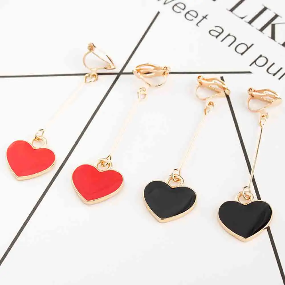 

JIOFREE Korea Style Heart Shape Enamel Clip on Earrings Without Piercing for Girls Party Ear Clip