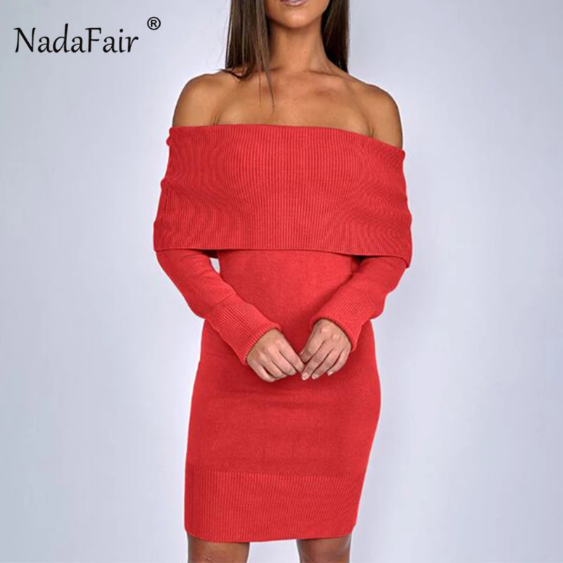 Nadafair Autumn Winter Long Sweater Women Off Shoulder Bodycon Pullover Sweaters Slash Neck Wrap Knitted Sweater Vestidos Female Nadafair Autumn Winter Long Sweater Women Off Shoulder Bodycon Pullover Sweaters Slash Neck Wrap Knitted Sweater Vestidos Female
