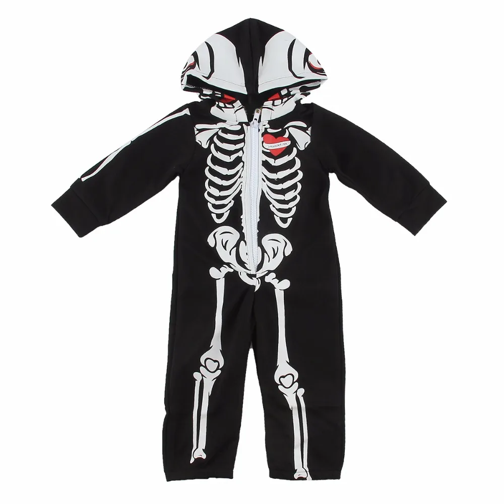 Puseky 0-24 m recién nacido bebé mameluco de manga larga Halloween calavera ropa cremallera Bebes algodón mono una pieza