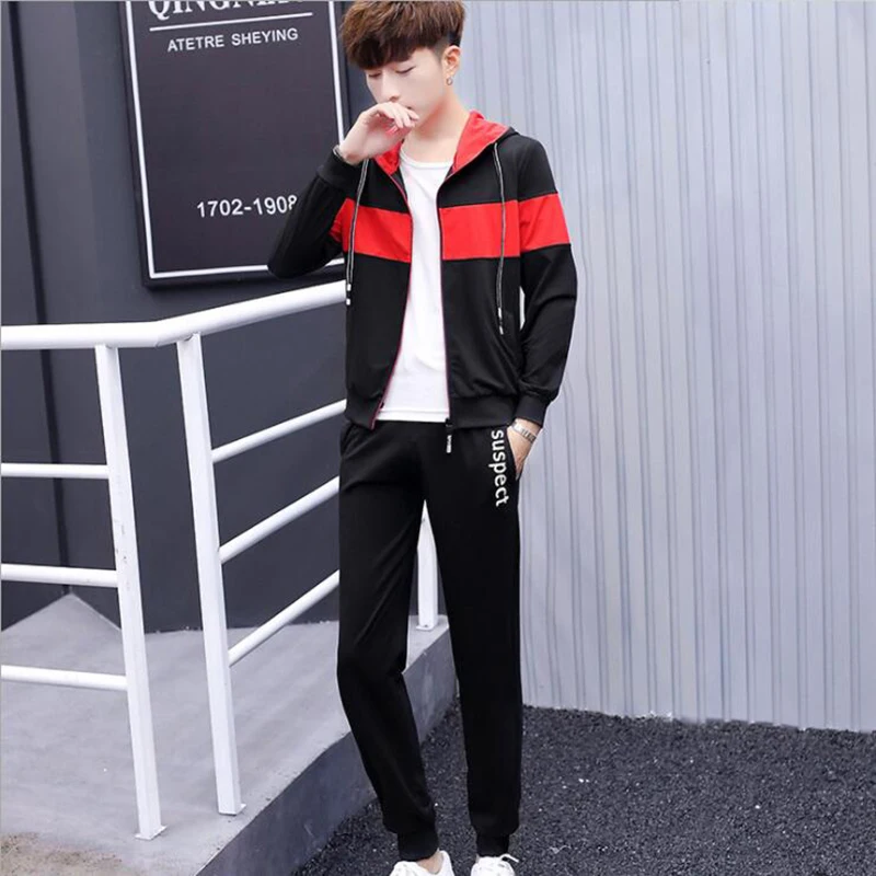 New 2 Pieces Black and red patchwork Tracksuits Spring Autumn Hoodie ...