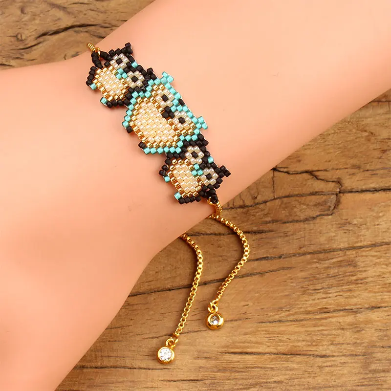 Balibali Newest Handmade Woven Three owls Pattern Seed Beads Bracelet for Women MIYUKI Seed Bead