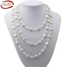 Snh 2015 real de agua dulce collar de perlas largo natural genuine pearl collar para la mujer