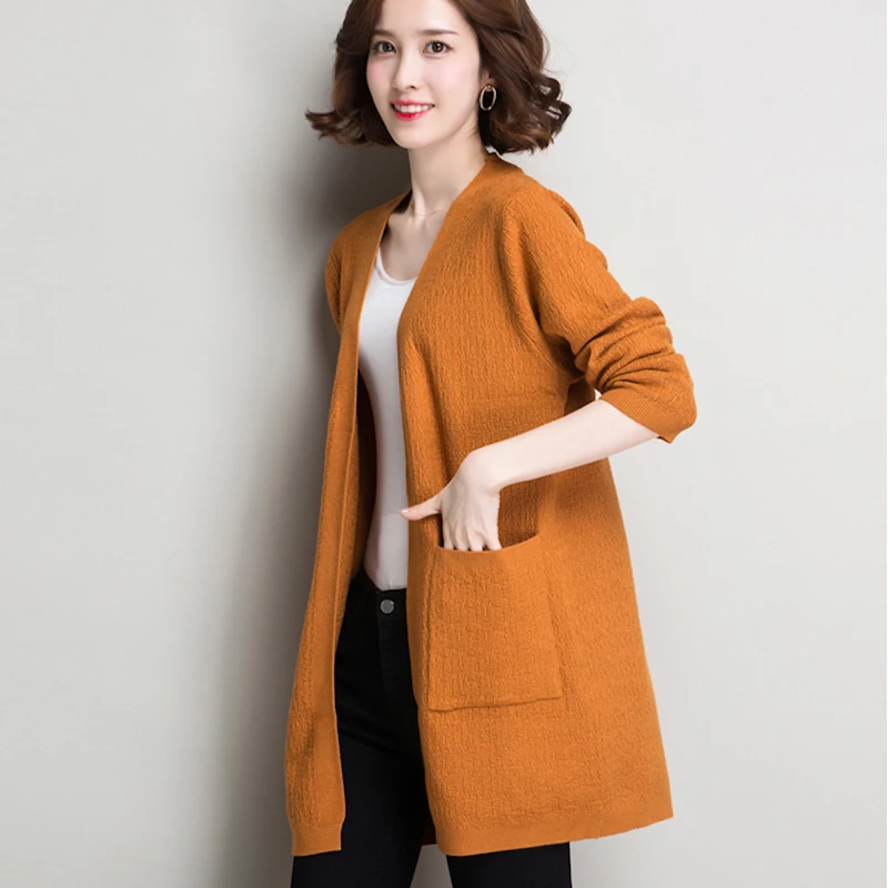 KULAZOPPER Plus Size Women New Spring Autumn Cardigan Outwear Female Long Korean Loose Cashmere Sweater Fashion Wild Coat ZS686
