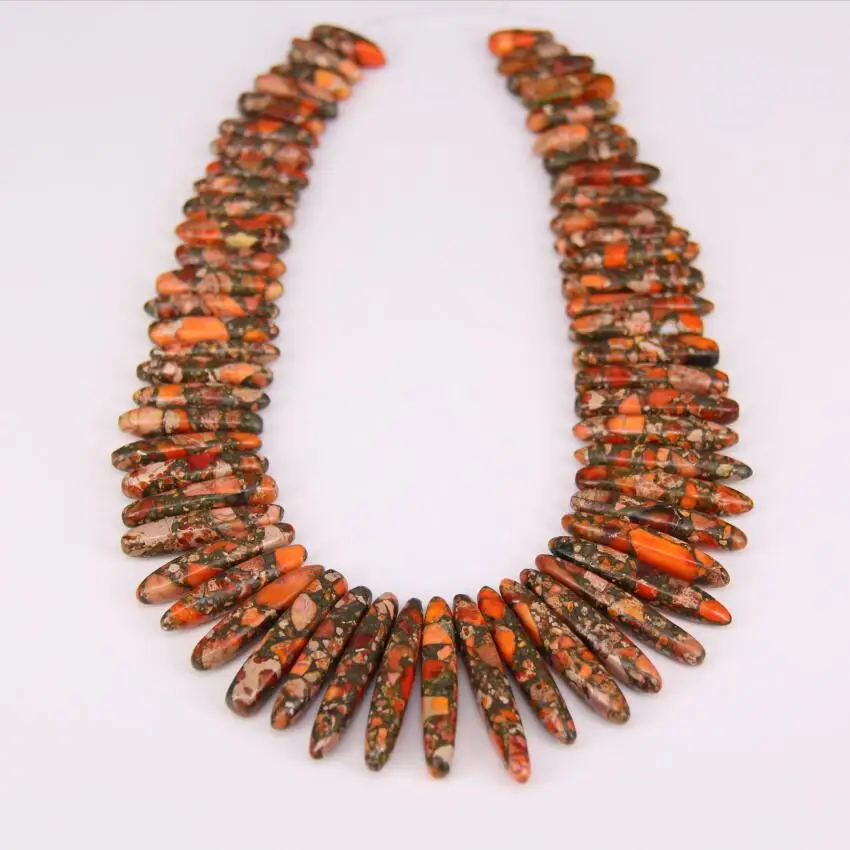 

Orange Sea Sediment Stone Graduated Slice Loose Beads for Necklace strand,Impression Stones Top Drilled Stic Point Pendants