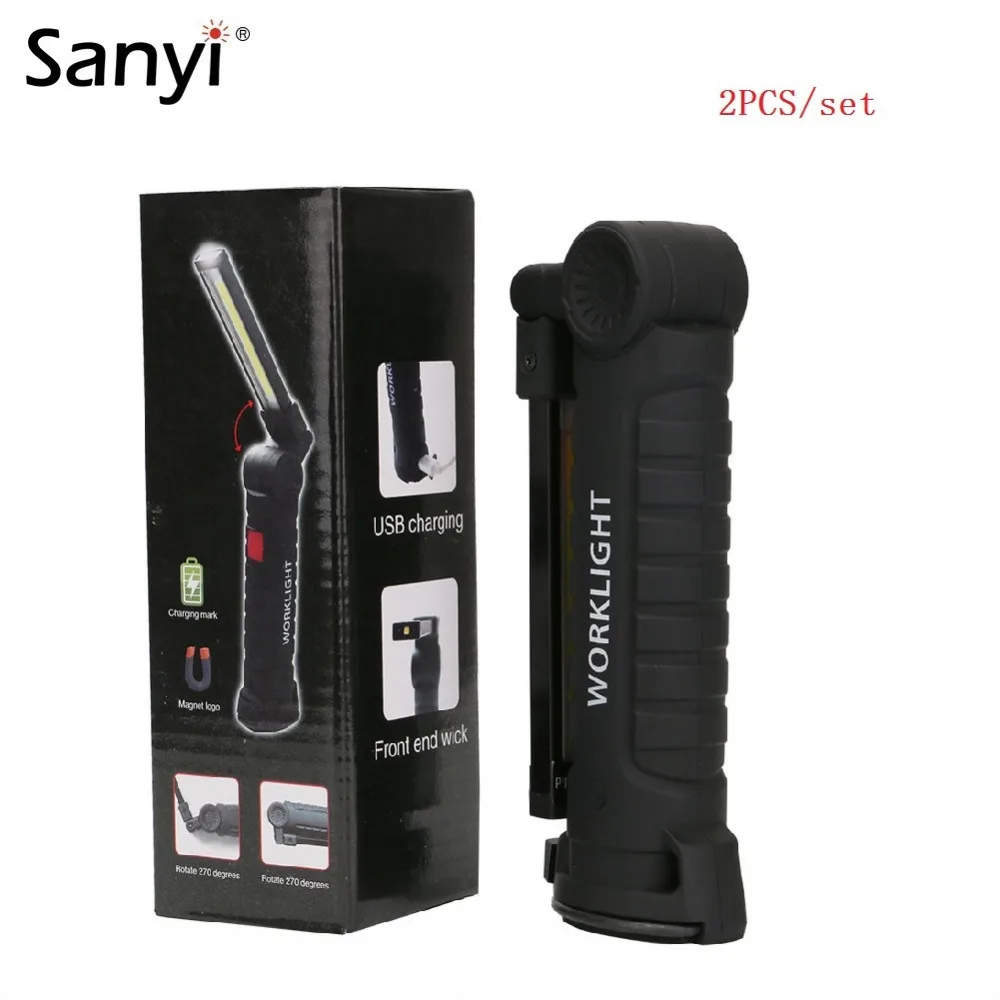 

2 PCS Portable 5 Modes COB Flashlight Torch USB Rechargeable LED Work Light Magnet COB Lanterna Hanging Hook Camping Lamp RU