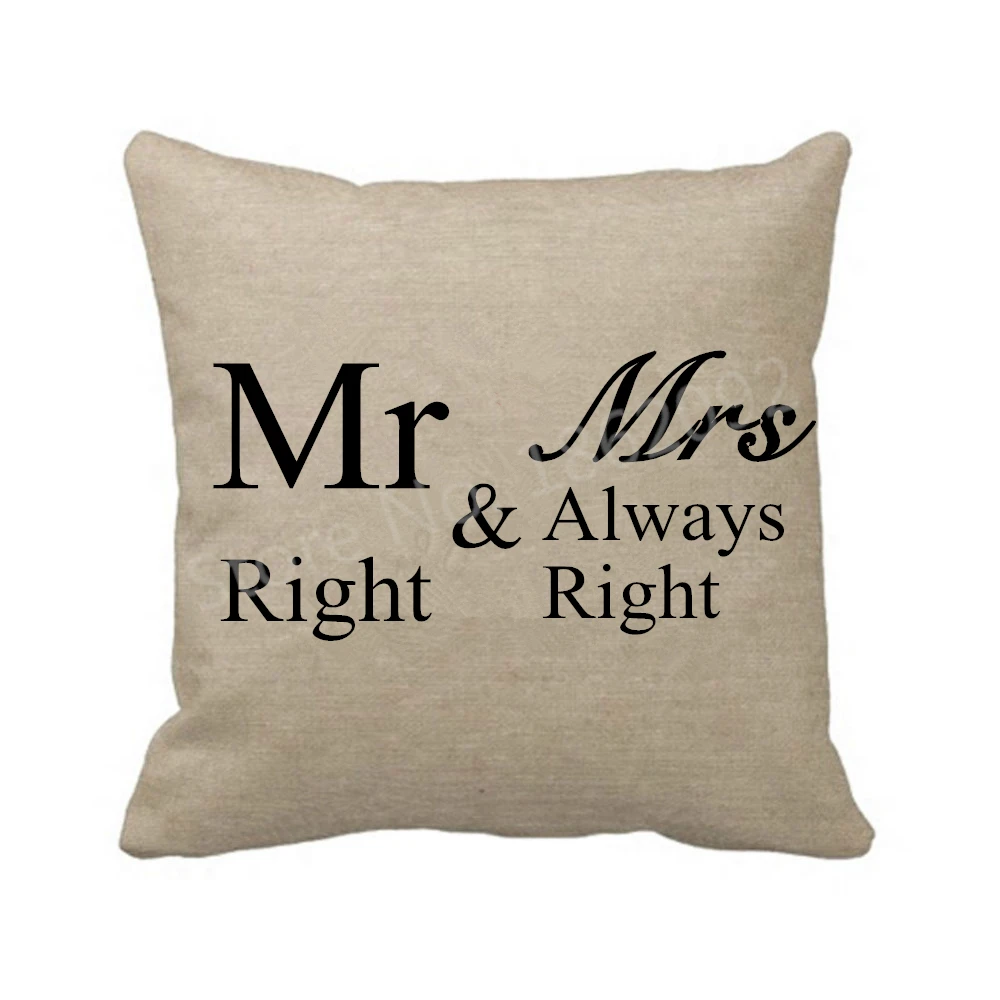 

Hot Mr Mrs Pillow Case Linen Mr Right Mrs Always Right Cushion Cover Sofa Home Decor Novelty Couple Mr Mrs Gift Present 18"x18"