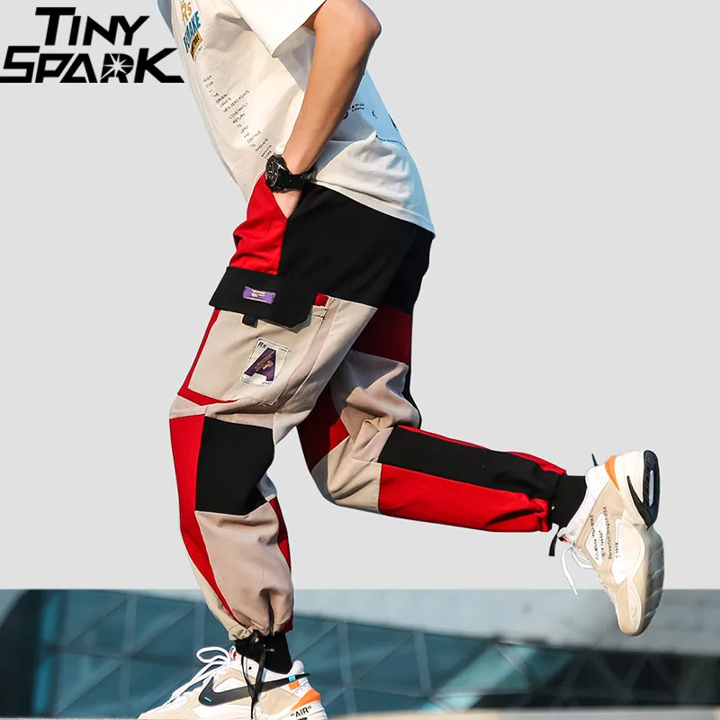 

2019 Harajuku Streetwear Pants Joggers Color Block Patchwork Men Hip Hip Cargo Pant Pockets Track Trousers Hipster Harem Pants
