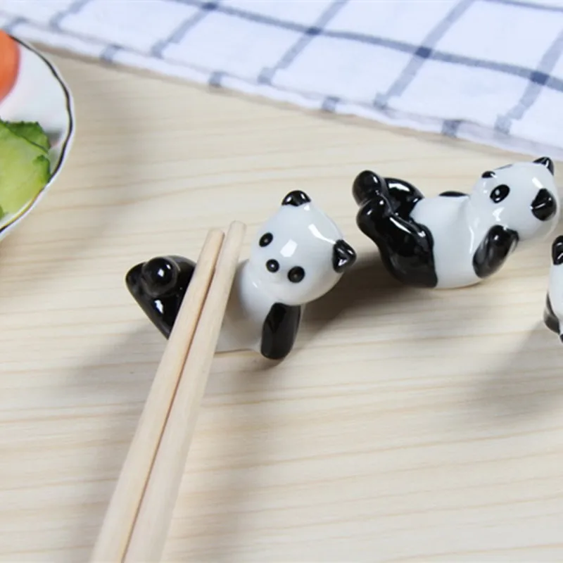

Cute 1pc Ceramic Panda Chopsticks Stand Holder Rack Pen Holder Unique Small Desktop Accessories Kitchen Tableware Supplies