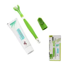 Pet Toothbrush Toothpaste Set Cat and Dog Oral Hygiene Teeth Cleaning Dental Calculus Removing Edible Toothpaste Three Head Toot calculus cat