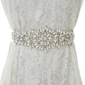 

Silver Rhinestones Bridal Sash Crystal Wedding Belt Handmade Pearls Bridal Belt For Wedding Prom Dresses S205S