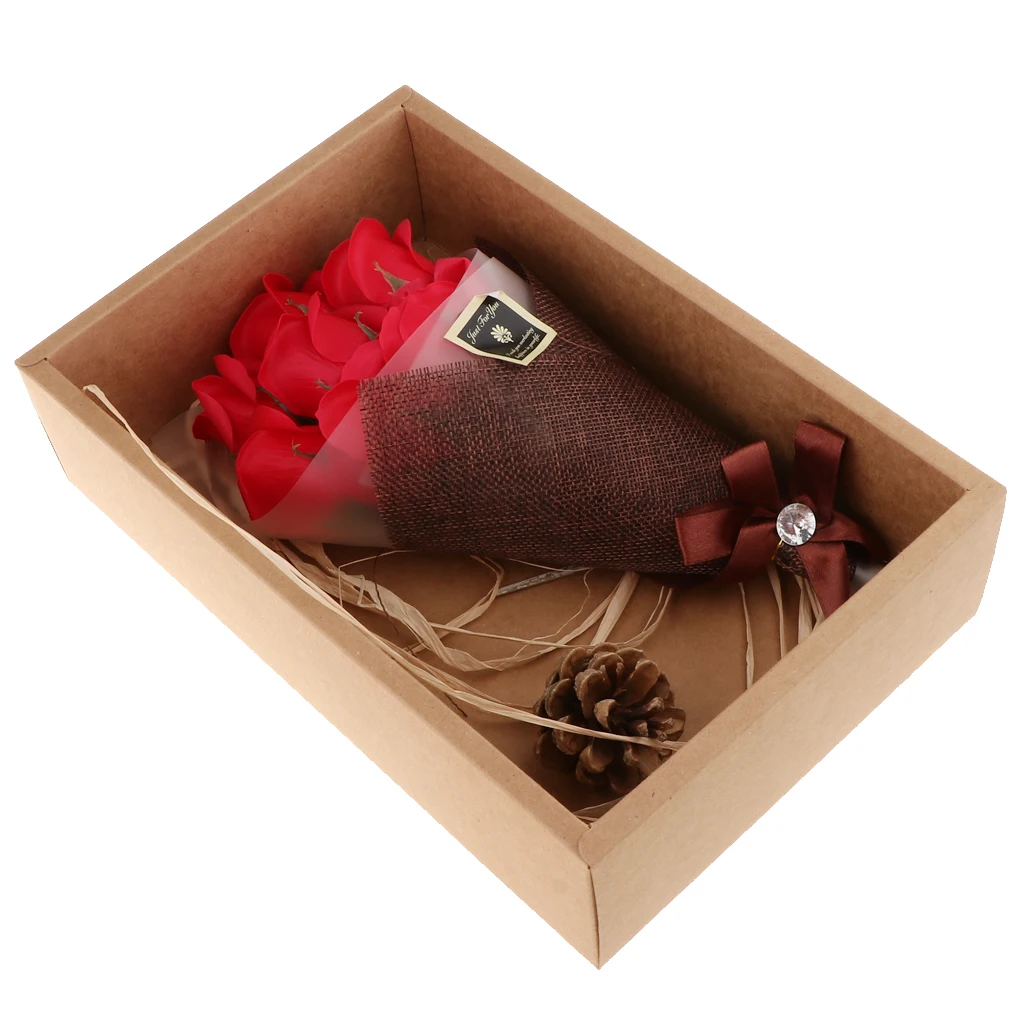 7pcs/set Romantic Vivid Rose Soap Flower Eternal Flower Bouquets Birthday Wedding Valentines Floral Crafts with Gift Box