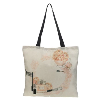 

RAVIDINO Tote Casual Beach Bag Large Capacity Foldable Grocery Reusable High Grade Linen cosmetics Series Shopping Bag 43cm*43cm