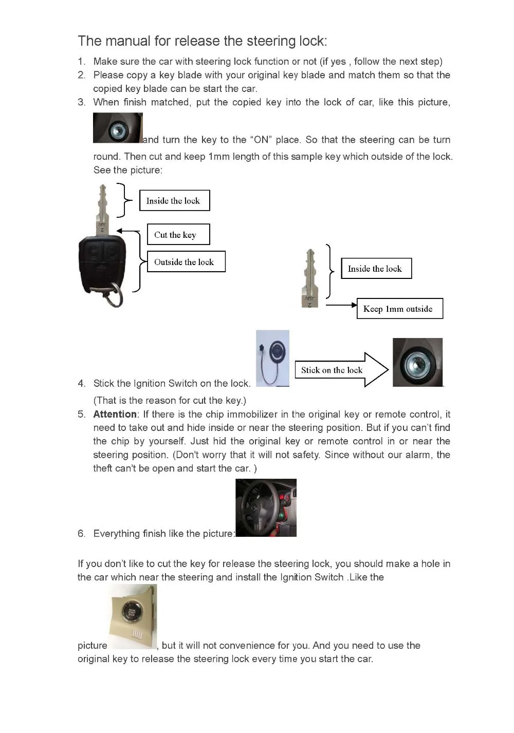Manual for release the steering lock