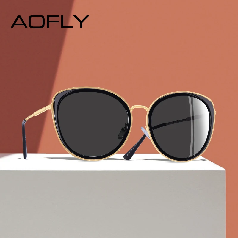 AOFLY, фирменный дизайн, новинка, кошачий глаз, солнцезащитные очки для женщин, градиентные линзы, поляризационные солнцезащитные очки, женские металлические дужки, UV400 A111