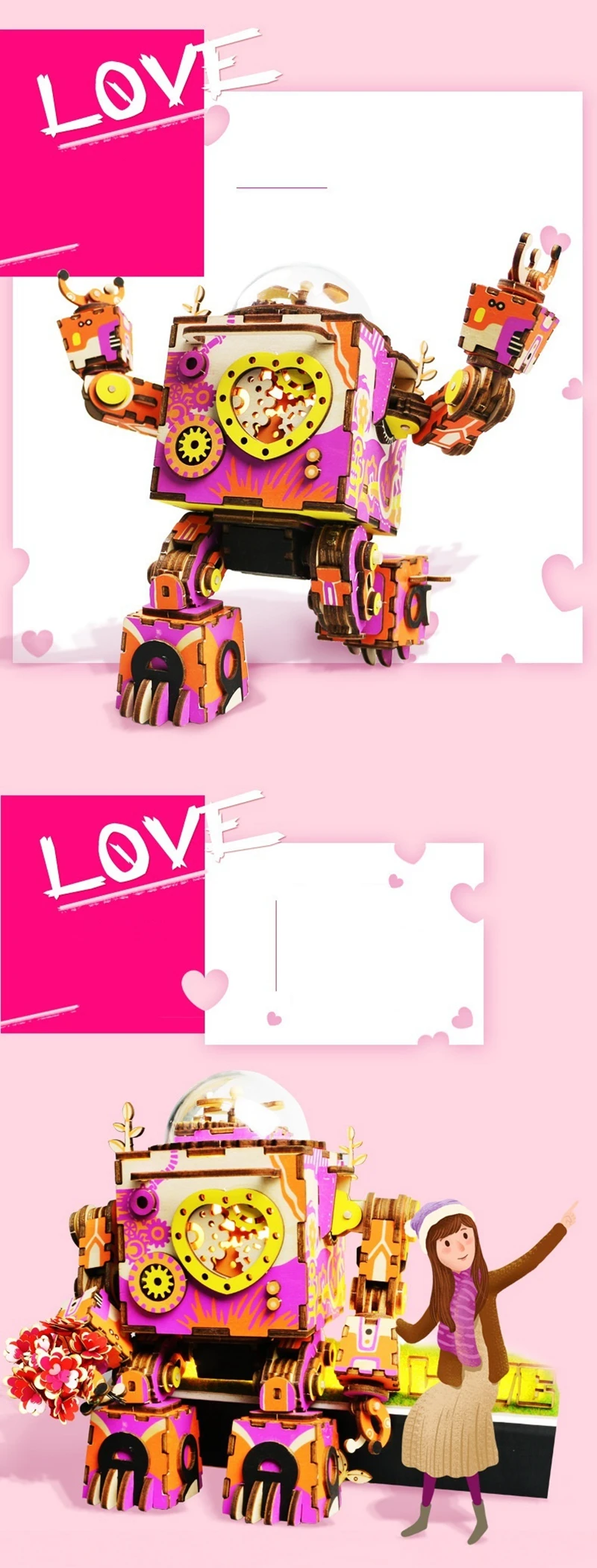 Robotime красочные DIY 3D Деревянный робот музыкальная шкатулка Заводной домашний декор романтический Пасхальный подарок для любимых друзей детей AM601