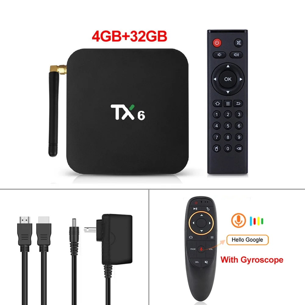 4 ГБ 32 ГБ 64 ГБ Android 9,0 ТВ коробка TX6 Smart tv Box Allwinner H6 четырехъядерный ALICE Wifi HDR 4 к комплект верхней коробки Netflix Media player - Цвет: 4G32G Voice control