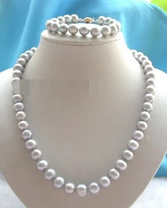 

charm Jew.657 21" Genuine Natural 10-11mm Gray Round Pearl Necklace Bracelet set