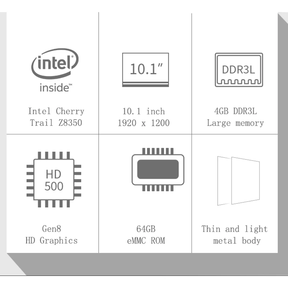 Планшет 2 в 1 с 10 дюймовым дисплеем процессором Intel Cherry Trail ОЗУ 4 Гб ПЗУ 64 ГБ 1920x1200 7