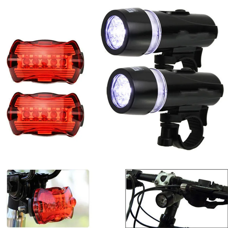 Waterproof 5 LED Lamp Bike Bicycle Front Head Light+Tail Rear Safety Flashlight