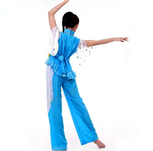 (098) blue Embroidery Chinese Traditional dance costumes square yangko fan dance costumes stage performance clothing drum wear