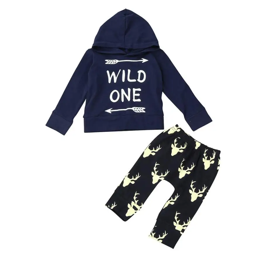 

2018 Toddler Infant Baby Boy Hooded Letter Blouse Tops +Pants Outfits Clothes Set Comfortable And Breathable 5.22